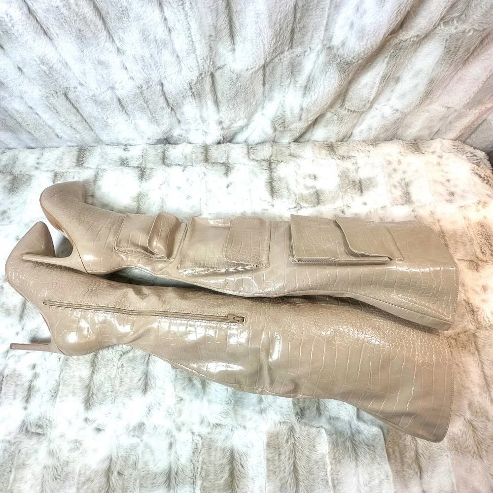 Mata Nude Croc Over The Knee Boot With Pockets